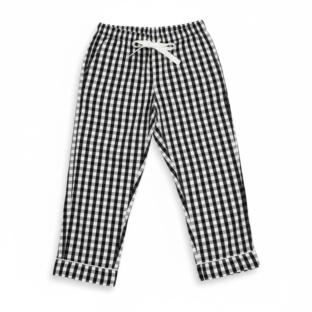 SERENA & LILY ✘ Gingham Pajama Lounge Pants Black White Check Cotton Portugal M